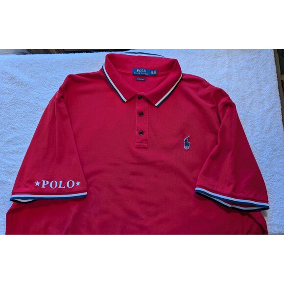 Polo Ralph Lauren Classics Red Black White Shirt Rubber Logo XXL Sleeve Spellout - Picture 4 of 11